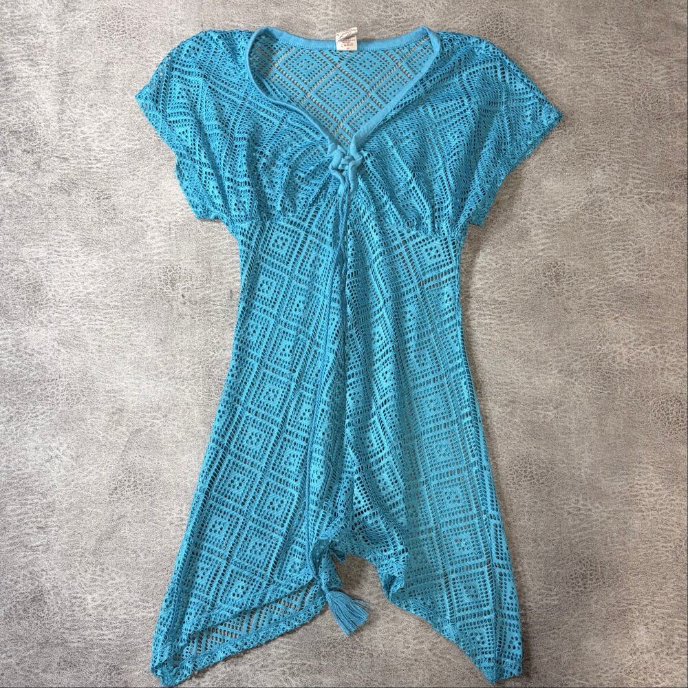 Y2k OP Blue Crochet Mini Cover Up Dress